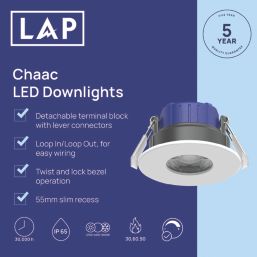 LAP Chaac Fixed  Fire Rated LED Downlights White 5.5W 600lm 10 Pack