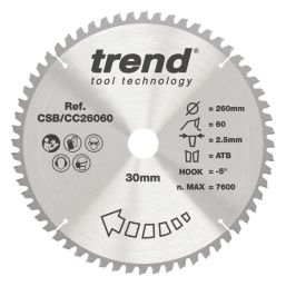 Trend  Wood/Chipboard/MDF Mitre Saw Blade 260mm x 30mm 60T