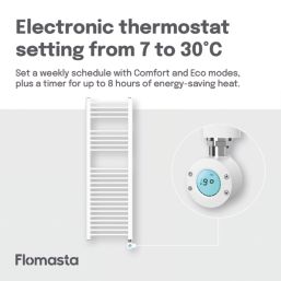 Flomasta 1200mm x 400mm 853BTU White Flat Electric Towel Radiator
