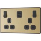 British General Evolve 13A 2-Gang SP Switched Socket + 3.25A 22W 2-Outlet Type C USB Charger Satin Brass with Black Inserts