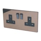 Varilight  13AX 2-Gang DP Switched Plug Socket Polished Bronze  with Black Inserts