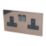 Varilight  13AX 2-Gang DP Switched Plug Socket Polished Bronze  with Black Inserts