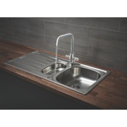1.5 Bowl Stainless Steel Kitchen Sink & Drainer  1000mm x 500mm