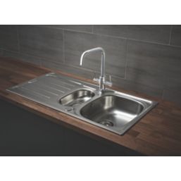 1.5 Bowl Stainless Steel Kitchen Sink & Drainer  1000mm x 500mm