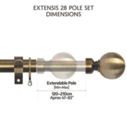 Renaissance Antique Brass Curtain Pole 28/25mm x 120-210cm