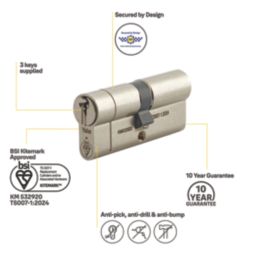 Yale Fire Rated 1 Star 6-Pin Euro Cylinder 40-50 (90mm) Satin Nickel