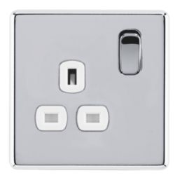 Arlec  13A 1-Gang SP Switched Socket Polished Chrome  with White Inserts