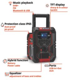 Einhell TE-CR 18 Li DAB+/FM/BT-Solo 230V or 18V Li-Ion Power X-Change DAB / FM Cordless Site Radio - Bare