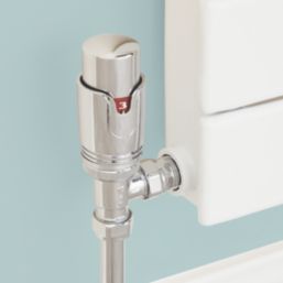 Flomasta  1/2" x 15mm Chrome Angled & L/S Modern Thermostatic Radiator Valve & Lockshield