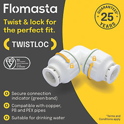 Flomasta Twistloc Plastic Push-Fit Equal 90° Elbow 22mm 5 Pack