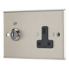 Contactum iConic 13A Key Switch 1-Gang 2-Pole Switched Socket Brushed Steel with Black Inserts