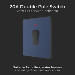 British General Evolve 20A 1-Gang DP Control Switch Blue with LED with Black Inserts