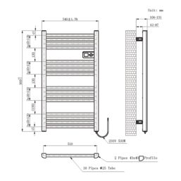 Flomasta 960mm x 540mm 1706BTU White Flat Electric Towel Radiator
