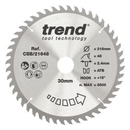 Trend CSB/21648 Wood/Chipboard/MDF Circular Saw Blade 216mm x 30mm 48T