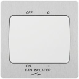British General Evolve 10A 1-Gang 3-Pole Fan Isolator Switch Brushed Steel  with White Inserts