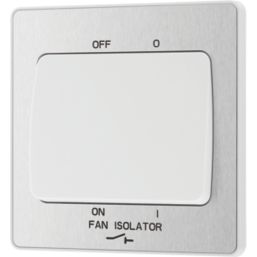 British General Evolve 10A 1-Gang 3-Pole Fan Isolator Switch Brushed Steel  with White Inserts