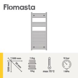 Flomasta 1200mm x 500mm 1228BTU Chrome Flat  Towel Radiator