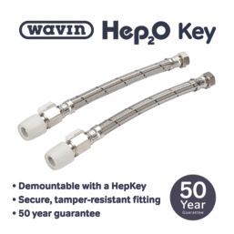 Hep2O Push-Fit Flexible Tap Connectors with Valve 15mm x 1/2" x 300mm 2 Pack