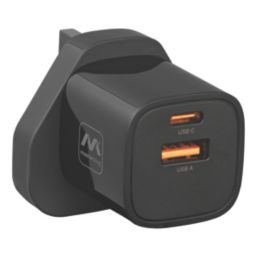 Masterplug 2-Outlet Type A & C Plug-In USB Charger Black 3.6A