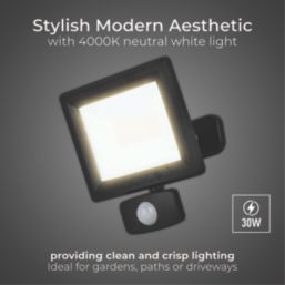 Luceco Essence Outdoor LED Floodlight with Ball Joint With PIR Sensor Black 30W 3150lm