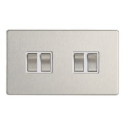 Contactum Lyric 10AX 4-Gang 2-Way Light Switch  Brushed Steel with White Inserts