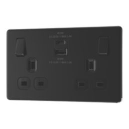 LAP  13A 2-Gang SP Switched Socket + 3A 45W 2-Outlet Type A & C USB Charger Matt Black with Black Inserts