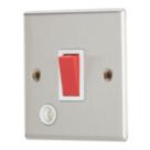 Contactum iConic 32A 1-Gang DP Control Switch & Flex Outlet Brushed Steel  with White Inserts