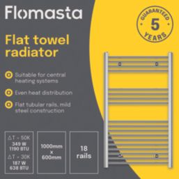 Flomasta 1000mm x 600mm 1190BTU Chrome Flat  Towel Radiator