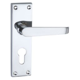 Smith & Locke  Fire Rated Euro Lock Door Handles Pair Polished Chrome