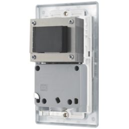 British General Nexus Metal 2-Gang Dual Voltage Shaver Socket 115 / 240V Polished Chrome with White Inserts