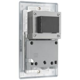 British General Nexus Metal 2-Gang Dual Voltage Shaver Socket 115 / 240V Polished Chrome with White Inserts