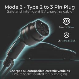 Masterplug 10A 2.4kW  Mode 2 Type 2 Plug Portable EV Charger 5m