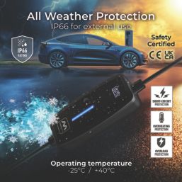 Masterplug 10A 2.4kW  Mode 2 Type 2 Plug Portable EV Charger 5m