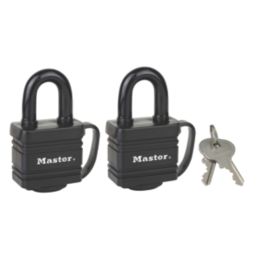 Master Lock 7804EURD Keyed Alike Water-Resistant   Padlocks Black 40mm 2 Pack
