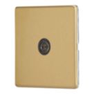 Contactum Lyric 1-Gang Female Coaxial TV Socket Brushed Brass with Black Inserts