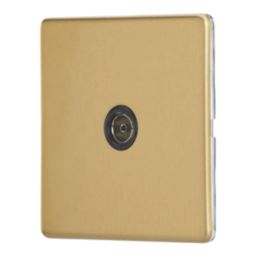 Contactum Lyric 1-Gang Female Coaxial TV Socket Brushed Brass with Black Inserts