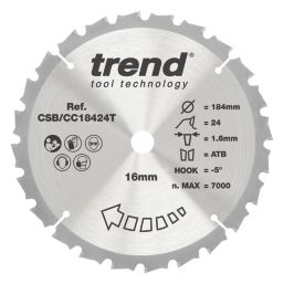 Trend CSB/CC18424T Wood Crosscut Circular Saw Blade 184mm x 16mm 24T