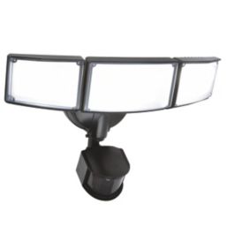 Lutec Tri Guard Outdoor LED Triple Head Floodlight With PIR & Photocell Sensor Black 23W 2900lm