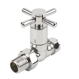 Palermo 15mm x 1/2" Chrome Straight Traditional Manual Radiator Valve Head & Body  2 Pack