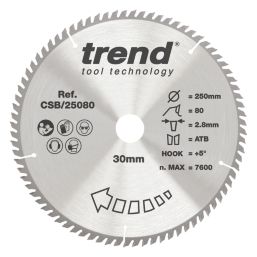Trend CSB/25080 Wood/Chipboard/MDF Circular Sawblade 250mm x 30mm 80T