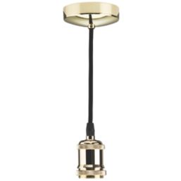 Knightsbridge Vintage 6" Pendant Set Light Fitting E27 Polished Brass 3 1/2"
