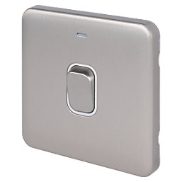 Schneider Electric Lisse Deco 20AX 1-Gang DP Control Switch Brushed Stainless Steel with LED with White Inserts