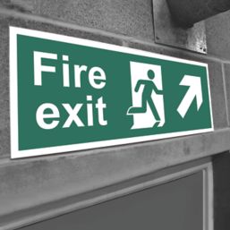 Essentials  Non Photoluminescent "Fire Exit Man Up Right Arrow" Sign 150mm x 400mm