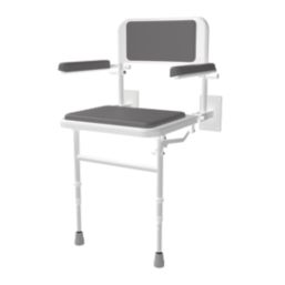 Nymas Wall Mounted Shower Seat with Back Rest and Legs White/Grey