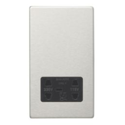 Contactum Lyric 2-Gang Dual Voltage Shaver Socket 115 - 230V Brushed Steel with Black Inserts