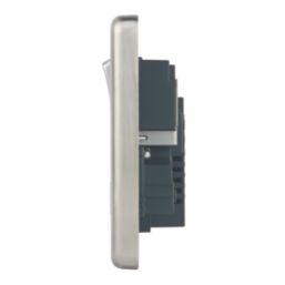 Hager Sollysta WRSS82BSW-USBCC 13A 2-Gang 2P+E Switched Socket + 3.1A 27W 2-Outlet Type C USB Charger Brushed Steel with White Inserts