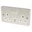 Hager Sollysta WRSS82BSW-USBCC 13A 2-Gang 2P+E Switched Socket + 3.1A 27W 2-Outlet Type C USB Charger Brushed Steel with White Inserts