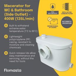 Flomasta  Macerator WC & Bathroom Side Outlet 400W 220-240V