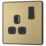 British General Evolve 13A 1-Gang SP Switched Socket Satin Brass  with Black Inserts