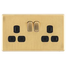 Arlec  13A 2-Gang SP Switched Socket Gold  with Black Inserts